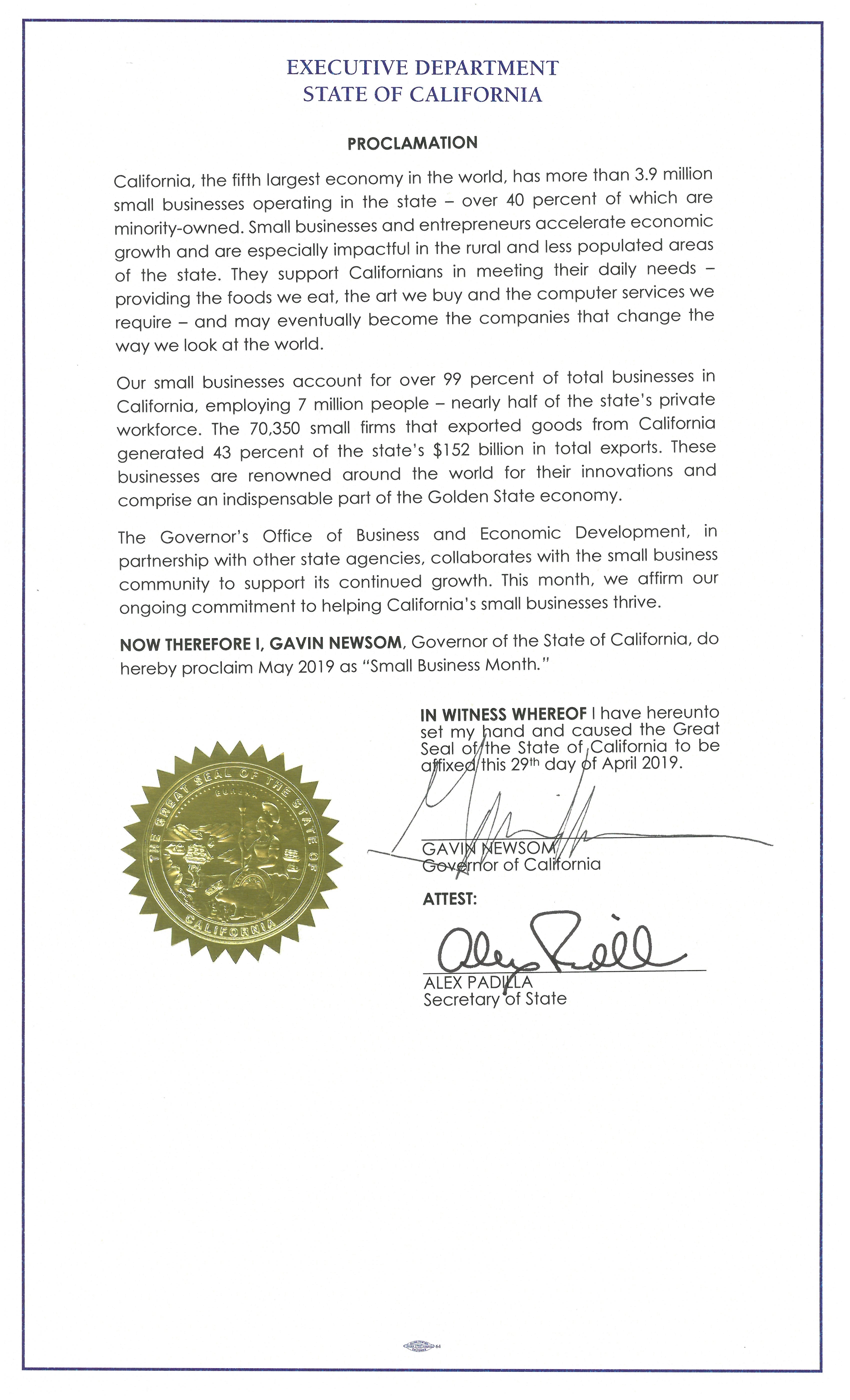 Governor Newsom Issues Proclamation Declaring Small Business Month ...