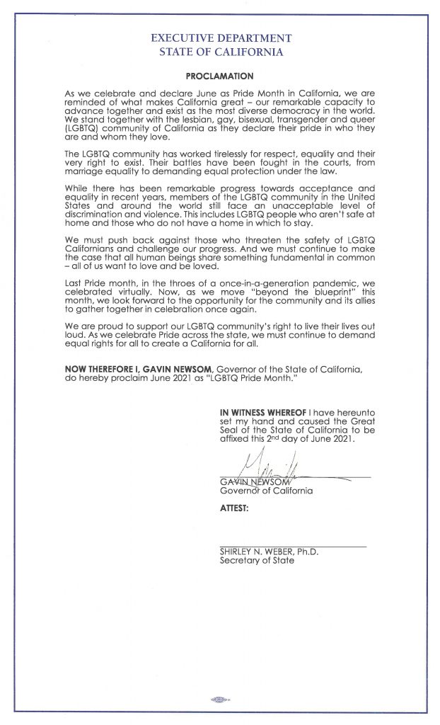 copy of signed pride month proclamation 