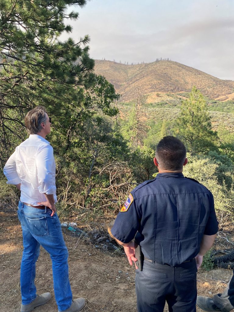 Governor Newsom and firefighter survey fuel break