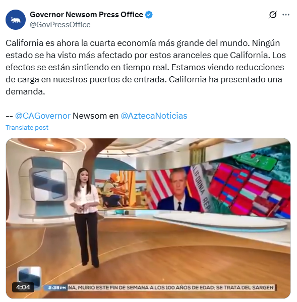 Governor Newsom speaking with Lucy Bravo from TV Azteca