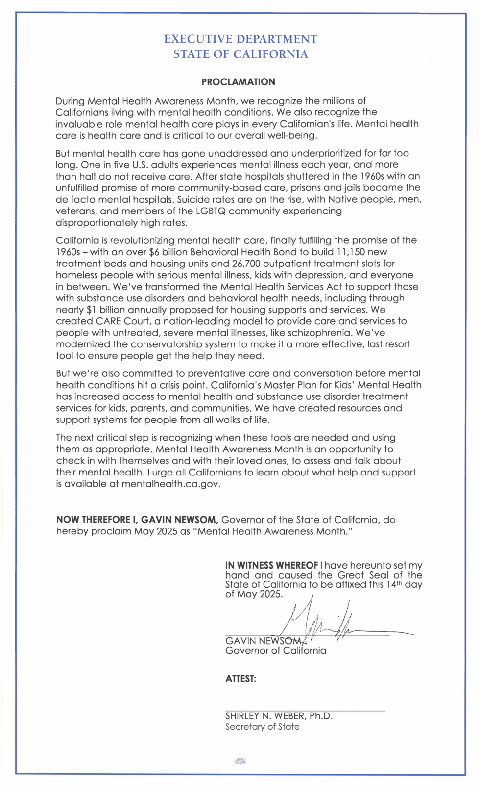 Governor Newsom Proclaims Mental Health Awareness Month Governor Of