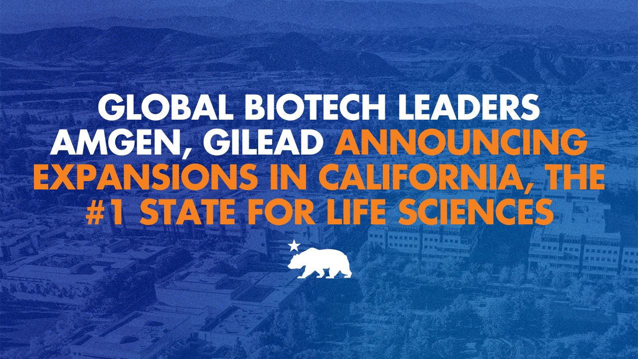 Global biotech leaders Amgen and Gilead announcing expansions in California, the #1 state for life sciences