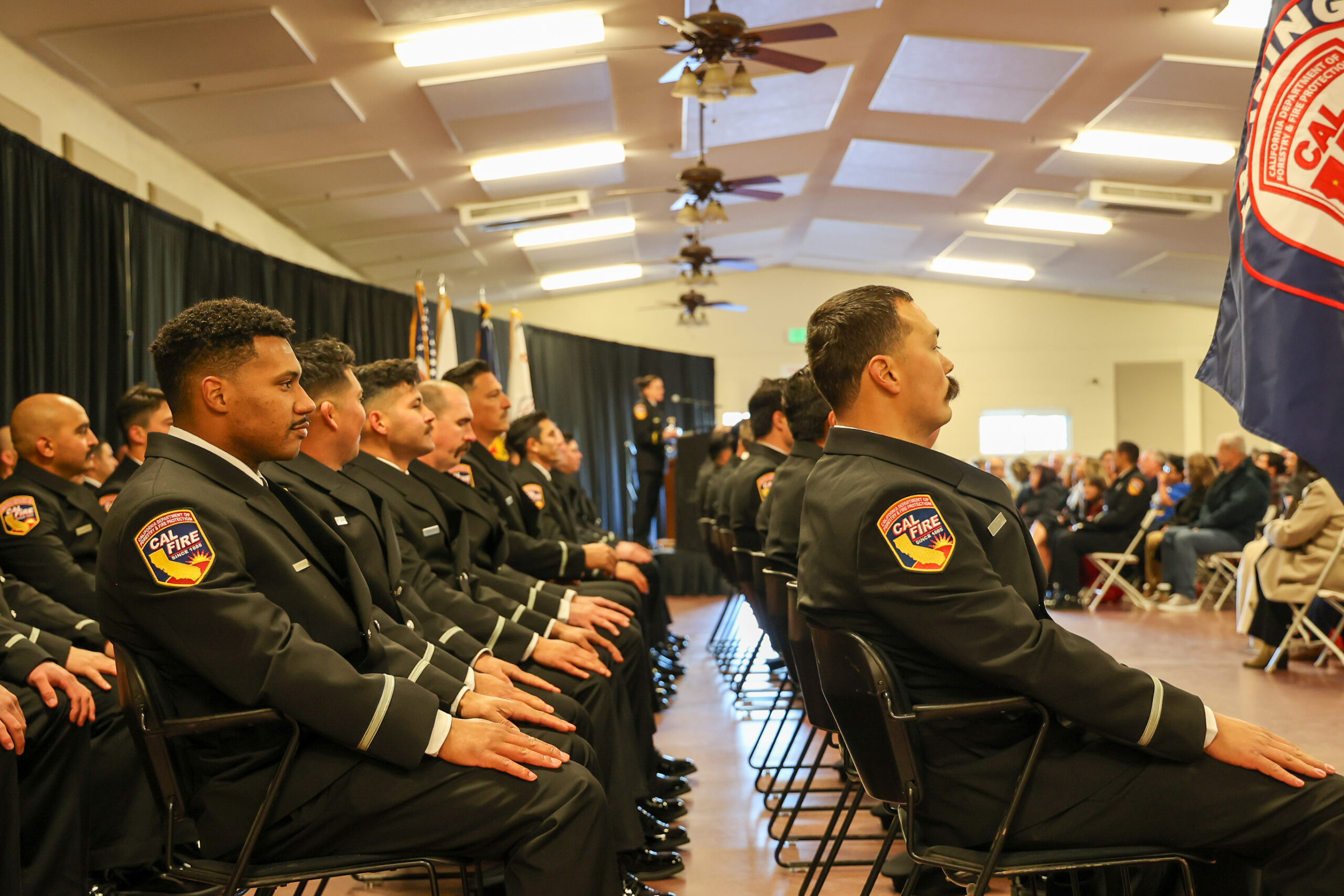 New CAL FIRE graduates sit in formation during their ceremony