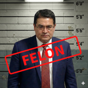 Honduran President mugshot with a felon stamp