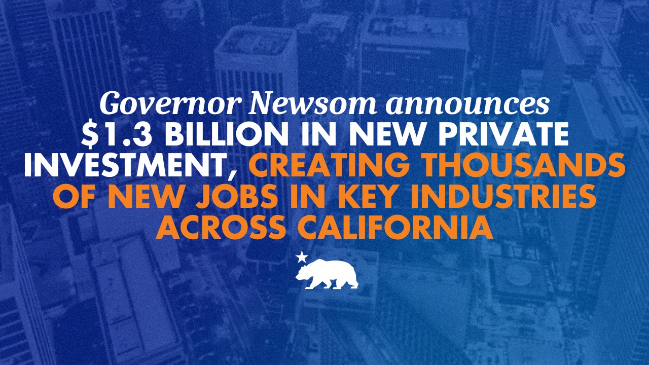 Governor Newsom announces $1.3 billion in new private investment, creating thousands of new jobs in key industries across California