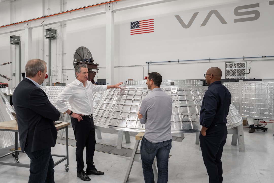 Governor Newsom with Vast CEOs and Mayor of Long Beach Rex Richardson at Vast Headquarters in Long Beach