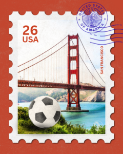 Una imagen del puente Golden Gate con un bal�n de f�tbol.